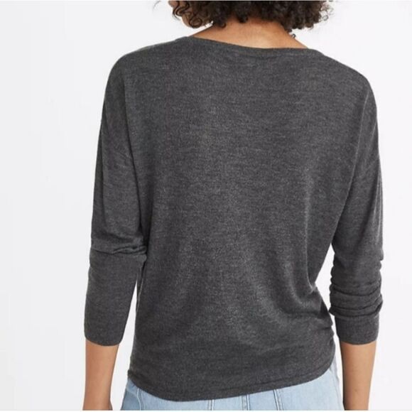 Madewell Fine Knit Lightweight Tie Front Sweater Charcoal Gray XS - Picture 2 of 7